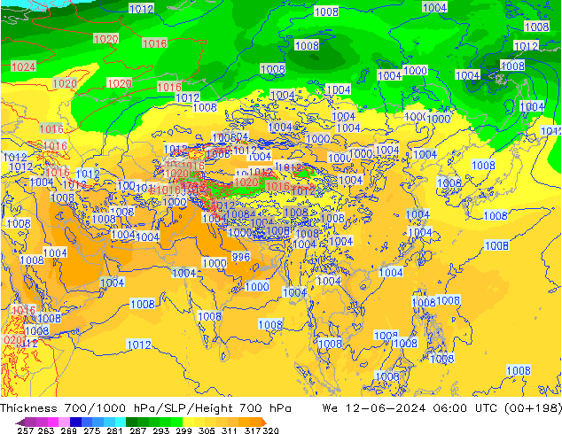 Dikte700-1000 hPa ECMWF wo 12.06.2024 06 UTC