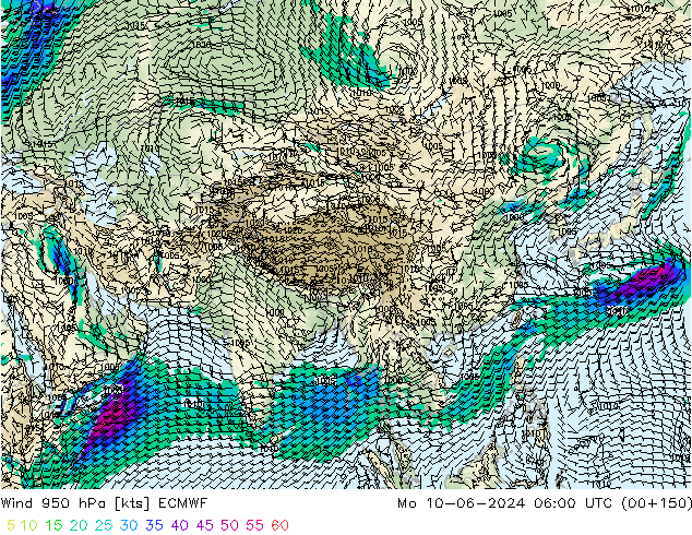 Wind 950 hPa ECMWF Mo 10.06.2024 06 UTC