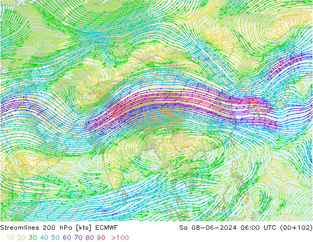 Streamlines 200 hPa ECMWF Sa 08.06.2024 06 UTC