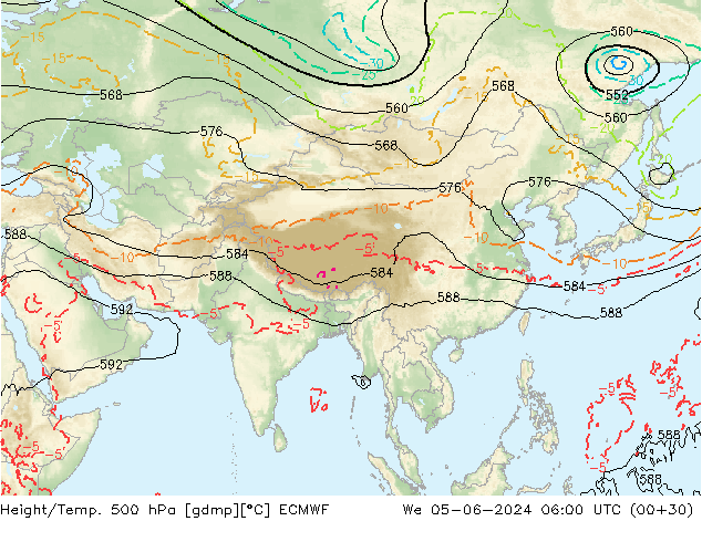 Z500/Rain (+SLP)/Z850 ECMWF We 05.06.2024 06 UTC