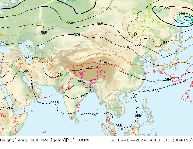 Hoogte/Temp. 500 hPa ECMWF zo 09.06.2024 06 UTC