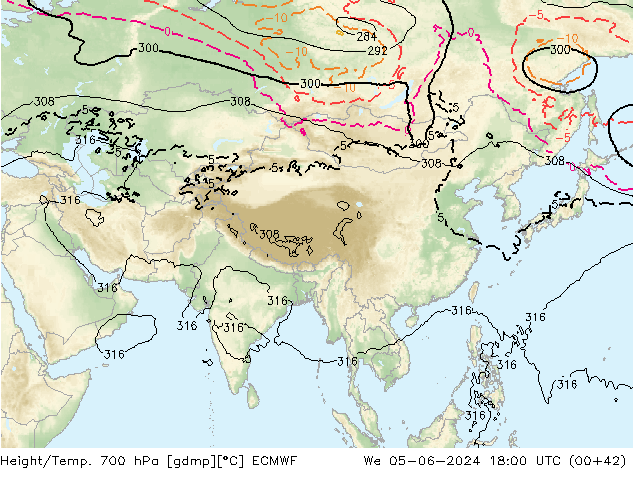 Yükseklik/Sıc. 700 hPa ECMWF Çar 05.06.2024 18 UTC