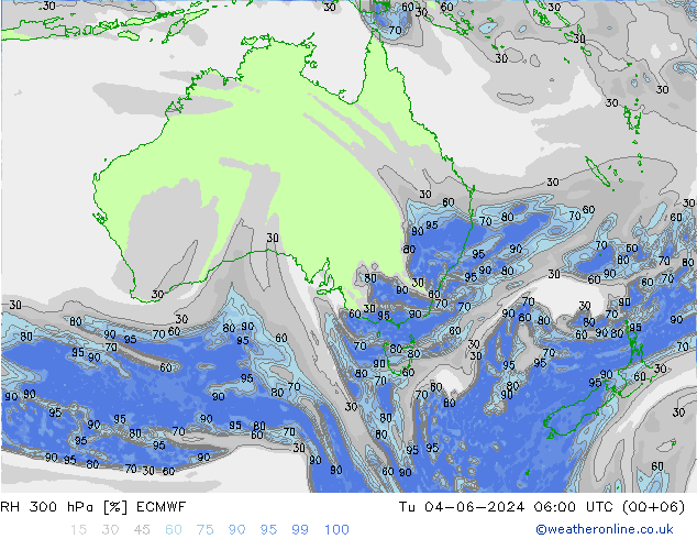 RH 300 hPa ECMWF wto. 04.06.2024 06 UTC