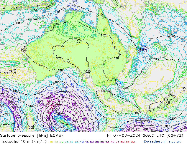 Eşrüzgar Hızları (km/sa) ECMWF Cu 07.06.2024 00 UTC