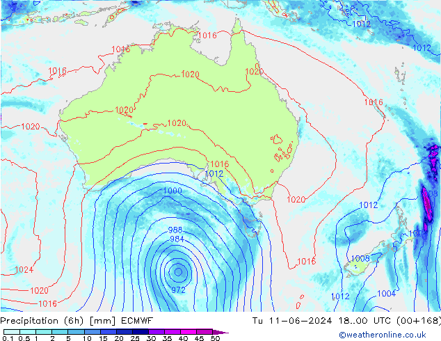 Precipitazione (6h) ECMWF mar 11.06.2024 00 UTC