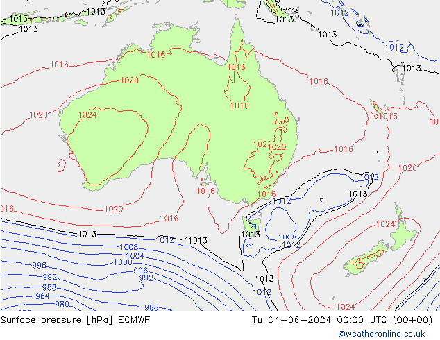 Surface pressure ECMWF Tu 04.06.2024 00 UTC