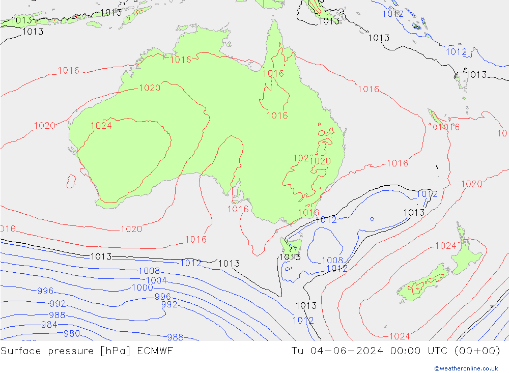 Surface pressure ECMWF Tu 04.06.2024 00 UTC