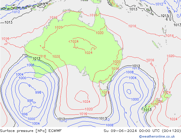 pression de l'air ECMWF dim 09.06.2024 00 UTC