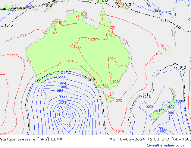 pressão do solo ECMWF Seg 10.06.2024 12 UTC