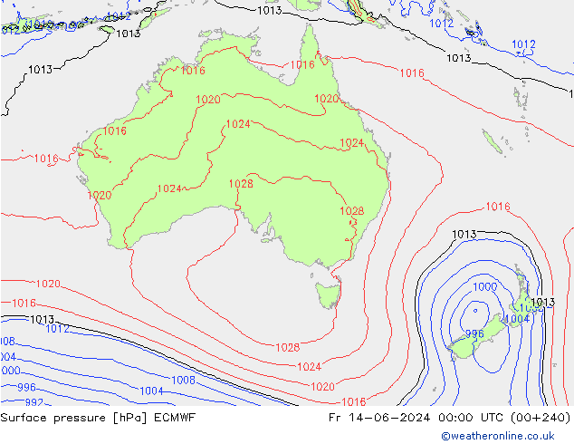 Surface pressure ECMWF Fr 14.06.2024 00 UTC