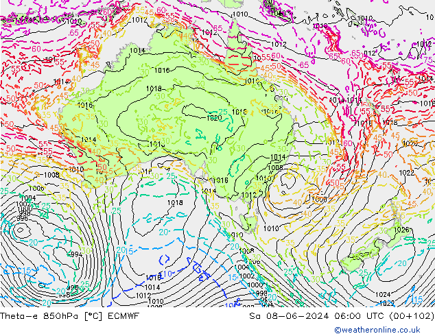 Theta-e 850hPa ECMWF  08.06.2024 06 UTC