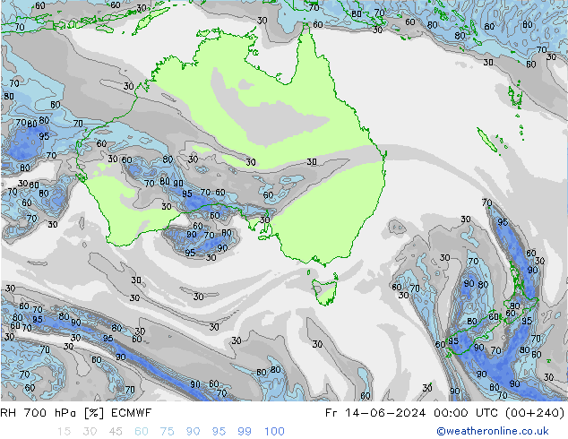 RH 700 hPa ECMWF Fr 14.06.2024 00 UTC