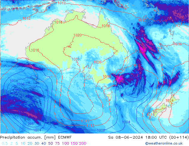 Precipitation accum. ECMWF Sáb 08.06.2024 18 UTC