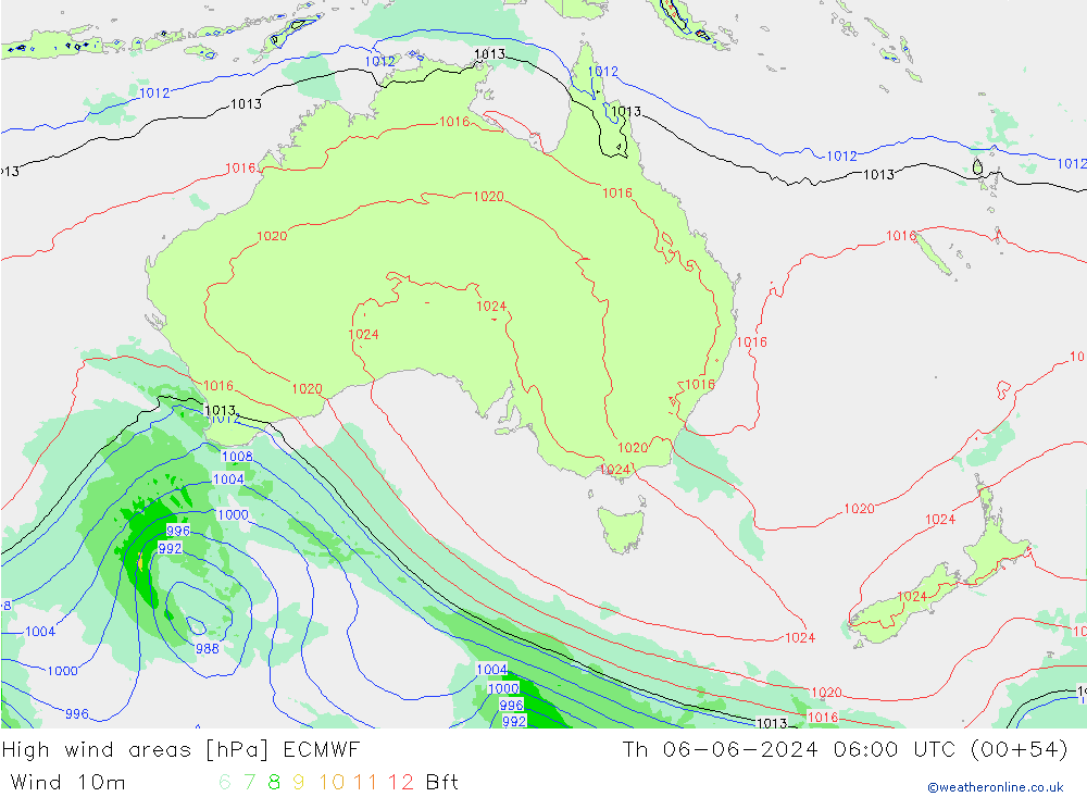 High wind areas ECMWF  06.06.2024 06 UTC