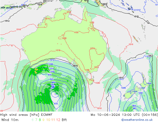 High wind areas ECMWF Mo 10.06.2024 12 UTC