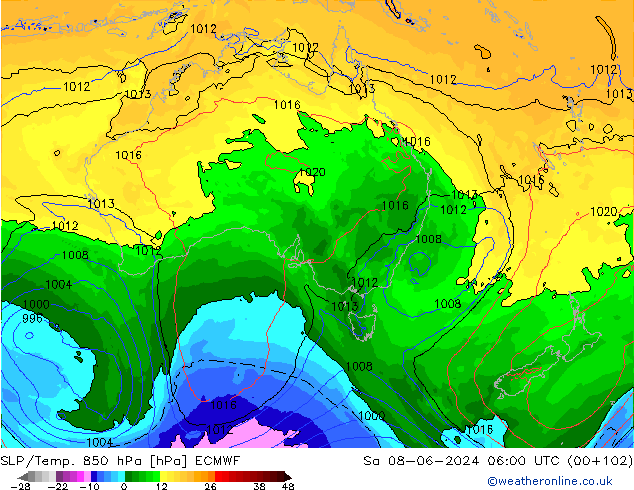 SLP/Temp. 850 hPa ECMWF so. 08.06.2024 06 UTC