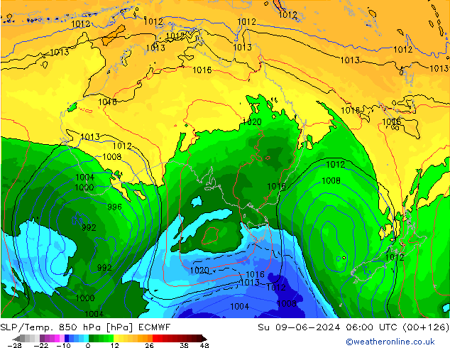 SLP/Temp. 850 hPa ECMWF dim 09.06.2024 06 UTC