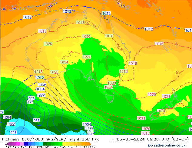 Thck 850-1000 hPa ECMWF czw. 06.06.2024 06 UTC