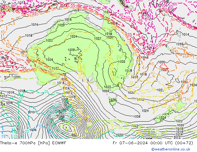 Theta-e 700hPa ECMWF Fr 07.06.2024 00 UTC