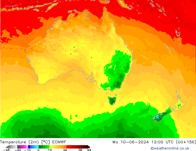 Temperature (2m) ECMWF Po 10.06.2024 12 UTC