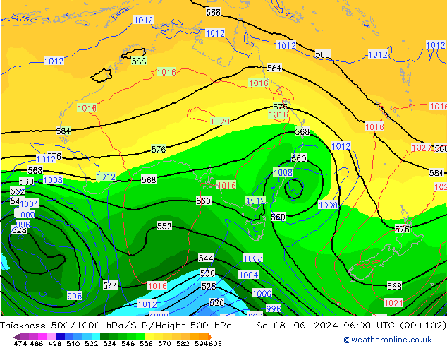 Thck 500-1000гПа ECMWF сб 08.06.2024 06 UTC