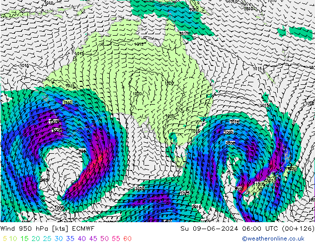 Vent 950 hPa ECMWF dim 09.06.2024 06 UTC