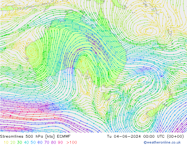 Linea di flusso 500 hPa ECMWF mar 04.06.2024 00 UTC