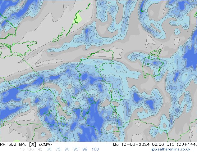 RH 300 hPa ECMWF Po 10.06.2024 00 UTC