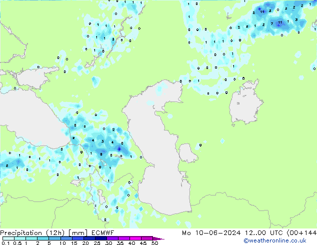 Precipitación (12h) ECMWF lun 10.06.2024 00 UTC