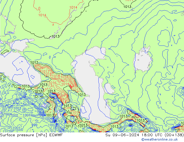 pressão do solo ECMWF Dom 09.06.2024 18 UTC