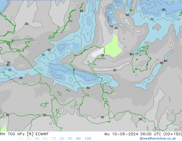 Humedad rel. 700hPa ECMWF lun 10.06.2024 06 UTC