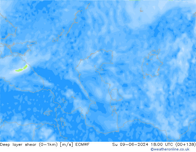 Deep layer shear (0-1km) ECMWF  09.06.2024 18 UTC