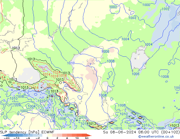 SLP tendency ECMWF Sáb 08.06.2024 06 UTC