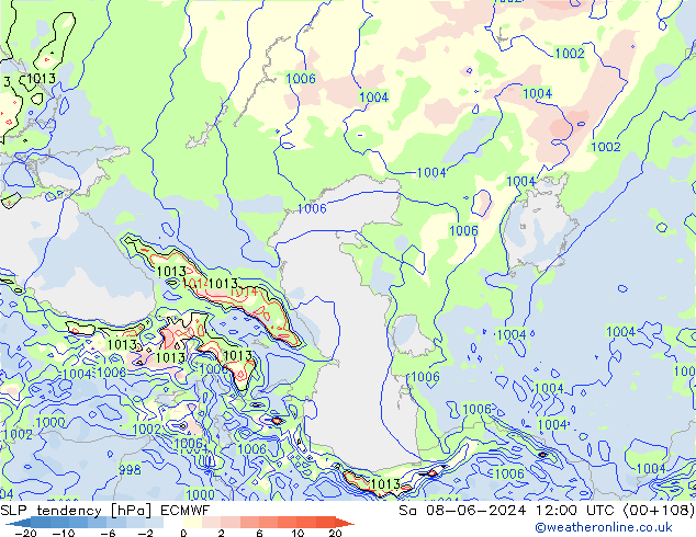 Drucktendenz ECMWF Sa 08.06.2024 12 UTC