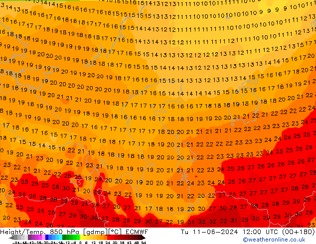 Height/Temp. 850 hPa ECMWF Tu 11.06.2024 12 UTC