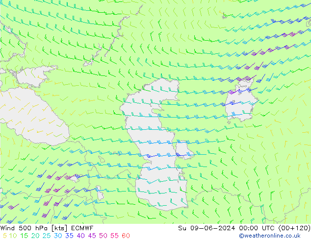 Vento 500 hPa ECMWF dom 09.06.2024 00 UTC