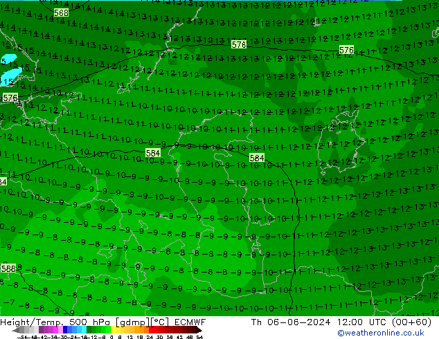 Z500/Rain (+SLP)/Z850 ECMWF чт 06.06.2024 12 UTC