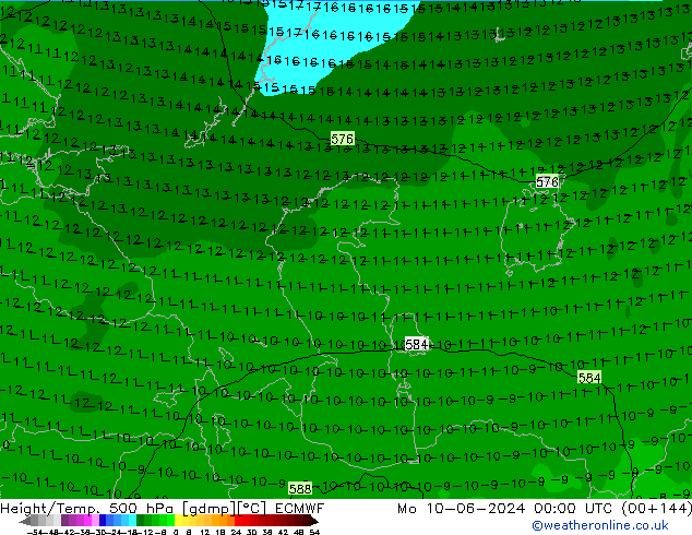 Height/Temp. 500 hPa ECMWF Po 10.06.2024 00 UTC