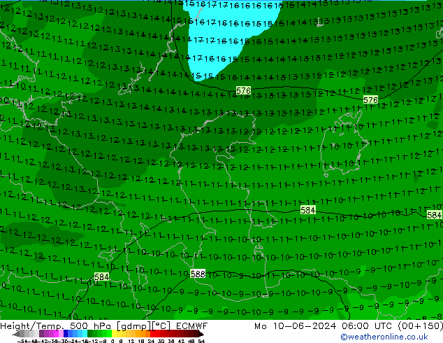 Géop./Temp. 500 hPa ECMWF lun 10.06.2024 06 UTC