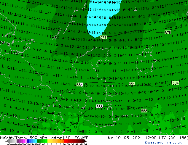 Z500/Rain (+SLP)/Z850 ECMWF lun 10.06.2024 12 UTC