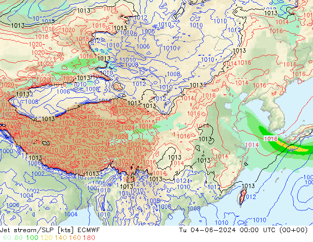 高速氣流/地面气压 ECMWF 星期二 04.06.2024 00 UTC