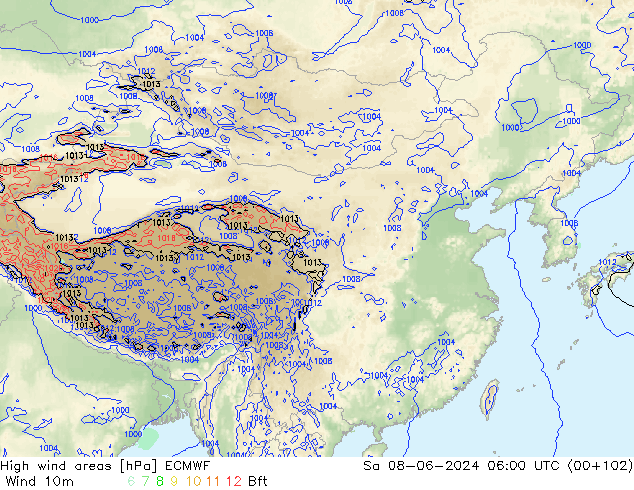 High wind areas ECMWF 星期六 08.06.2024 06 UTC