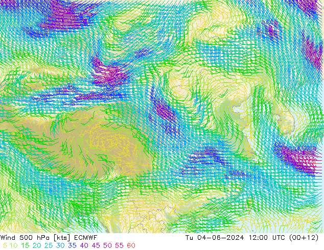 wiatr 500 hPa ECMWF wto. 04.06.2024 12 UTC