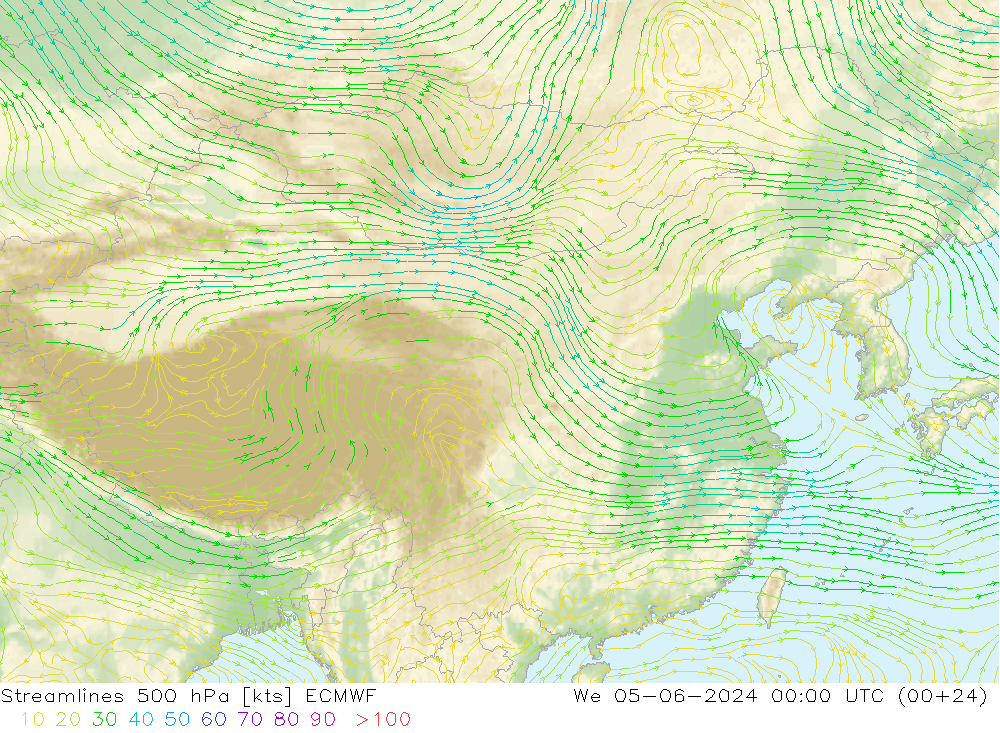 Streamlines 500 hPa ECMWF We 05.06.2024 00 UTC