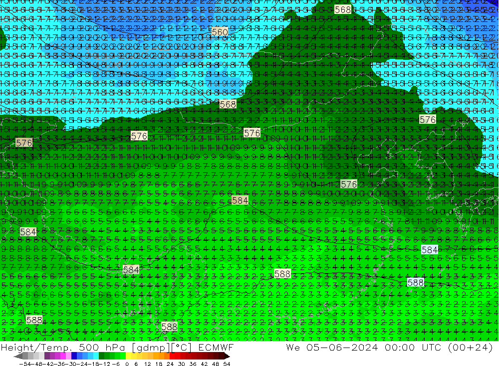 Z500/Regen(+SLP)/Z850 ECMWF wo 05.06.2024 00 UTC