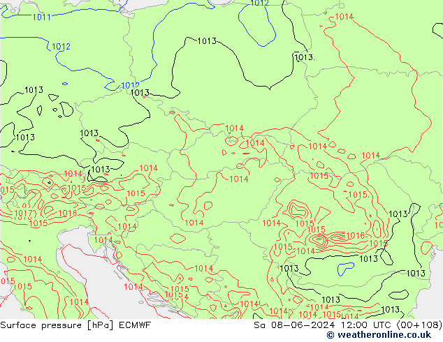 Bodendruck ECMWF Sa 08.06.2024 12 UTC