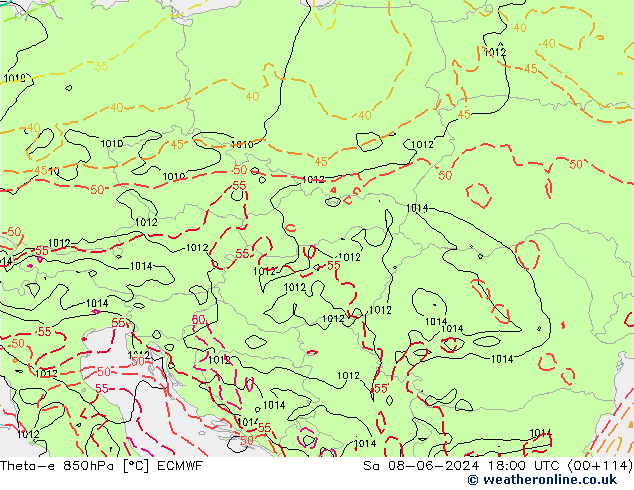 Theta-e 850hPa ECMWF za 08.06.2024 18 UTC