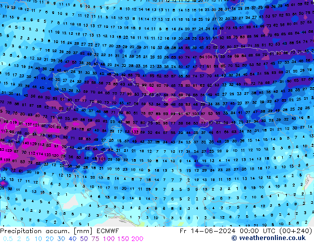 Precipitation accum. ECMWF Fr 14.06.2024 00 UTC