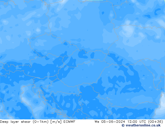 Deep layer shear (0-1km) ECMWF ср 05.06.2024 12 UTC