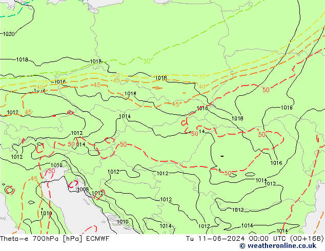 Theta-e 700hPa ECMWF Tu 11.06.2024 00 UTC